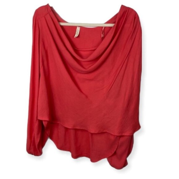 Free People Coral Pink Cowl Neck‎ Drape Blouse Top Size XS Raglan Sleeves Boho - Picture 5 of 10